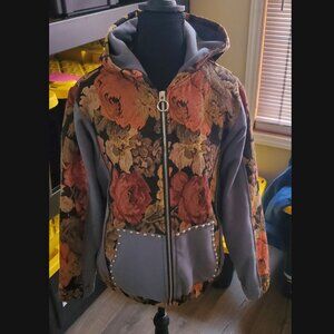 SILK & LACE Floral Tapestry Hoodie Jacket Studded Size S M